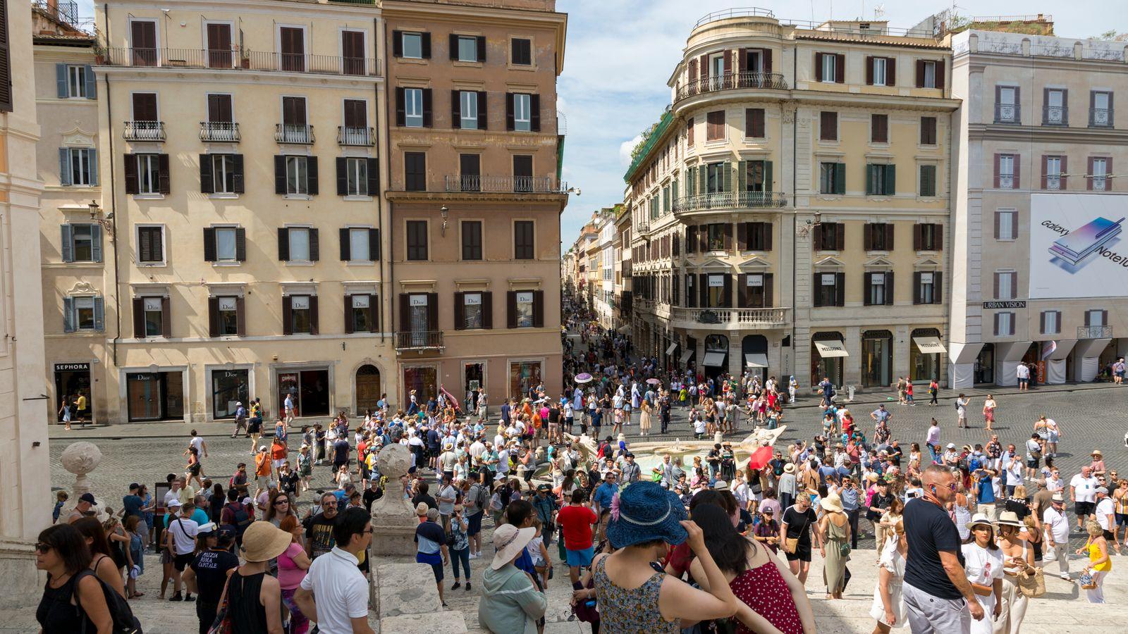The crowd packed onto the Spanish Steps, seen from above